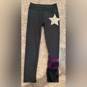 btween Black Leggings with Purple Accent Panel